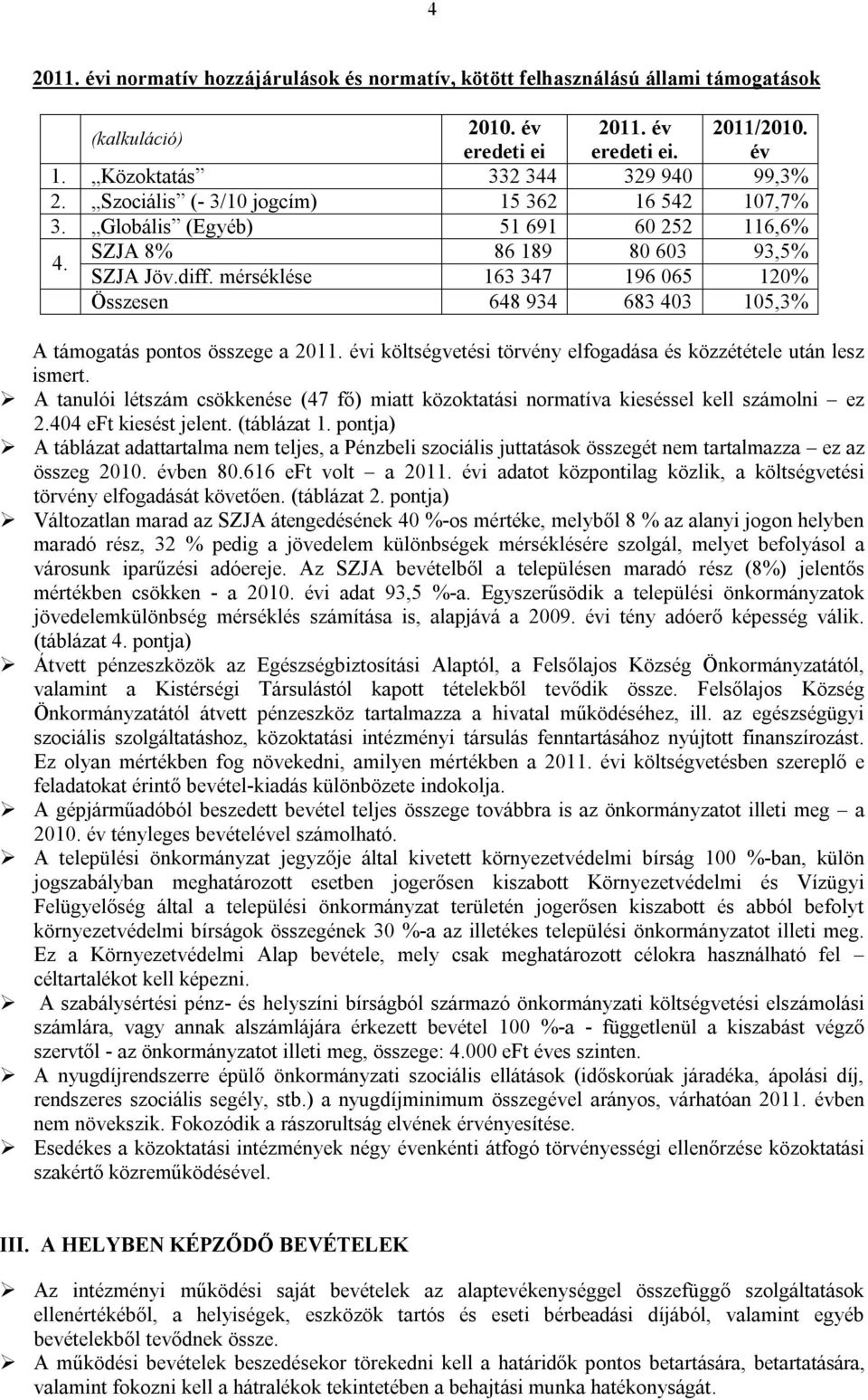 mérséklése 163 347 196 065 120% Összesen 648 934 683 403 105,3% A támogatás pontos összege a 2011. évi költségvetési törvény elfogadása és közzététele után lesz ismert.