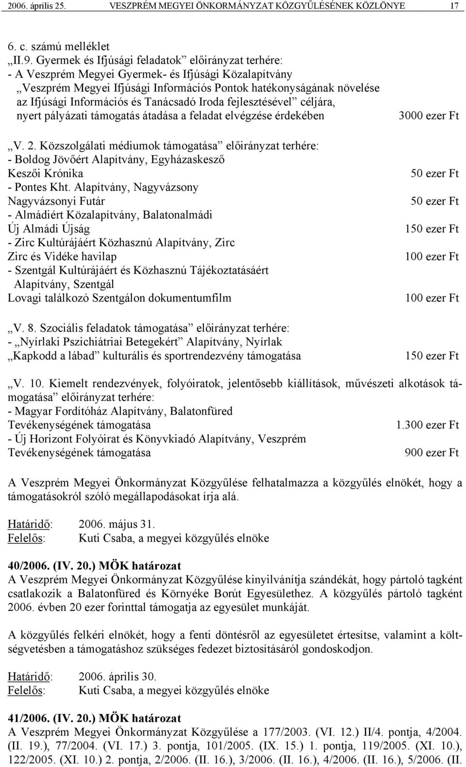 és Tanácsadó Iroda fejlesztésével céljára, nyert pályázati támogatás átadása a feladat elvégzése érdekében V. 2.