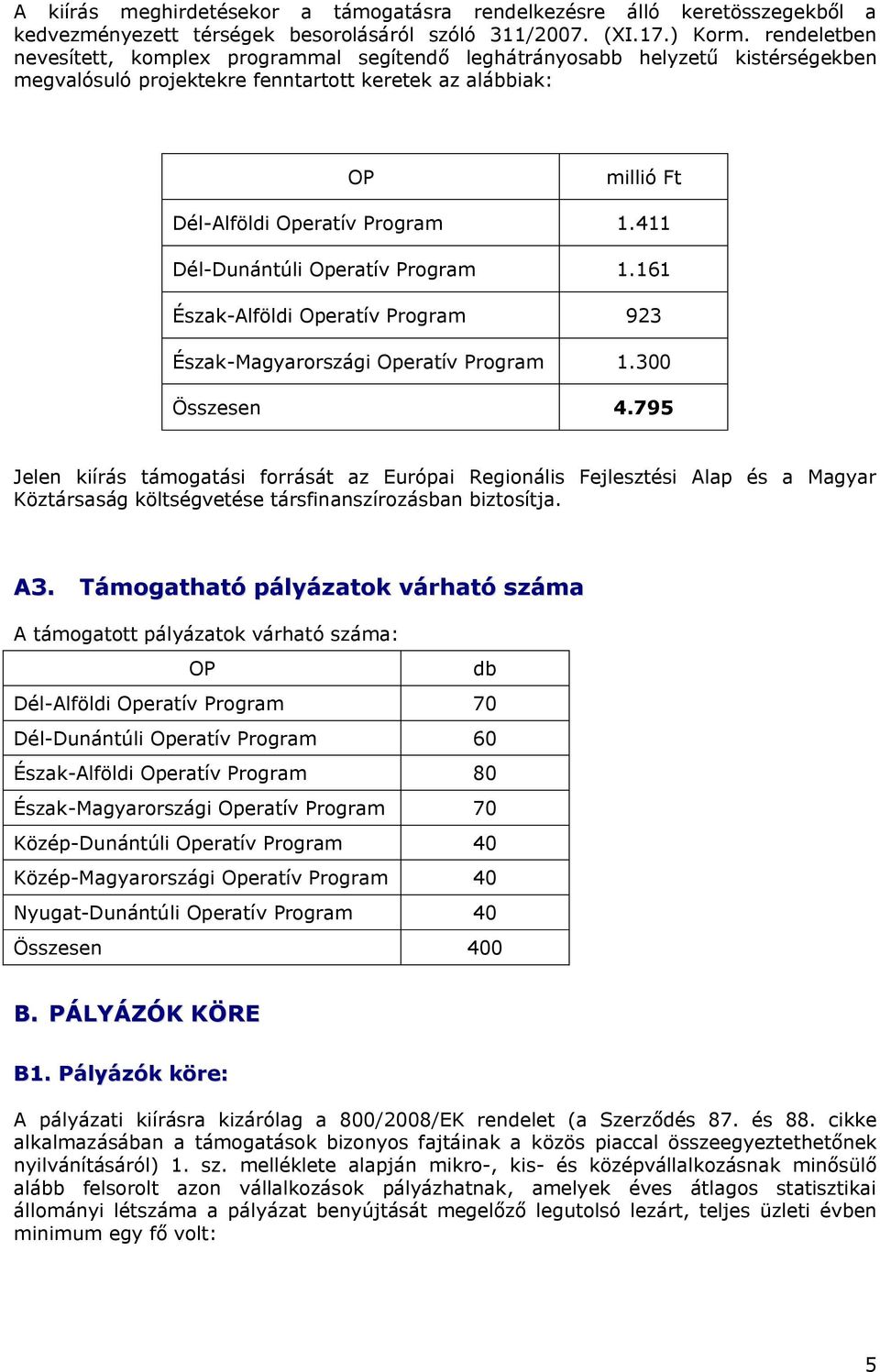 411 Dél-Dunántúli Operatív Program 1.161 Észak-Alföldi Operatív Program 923 Észak-Magyarországi Operatív Program 1.300 Összesen 4.