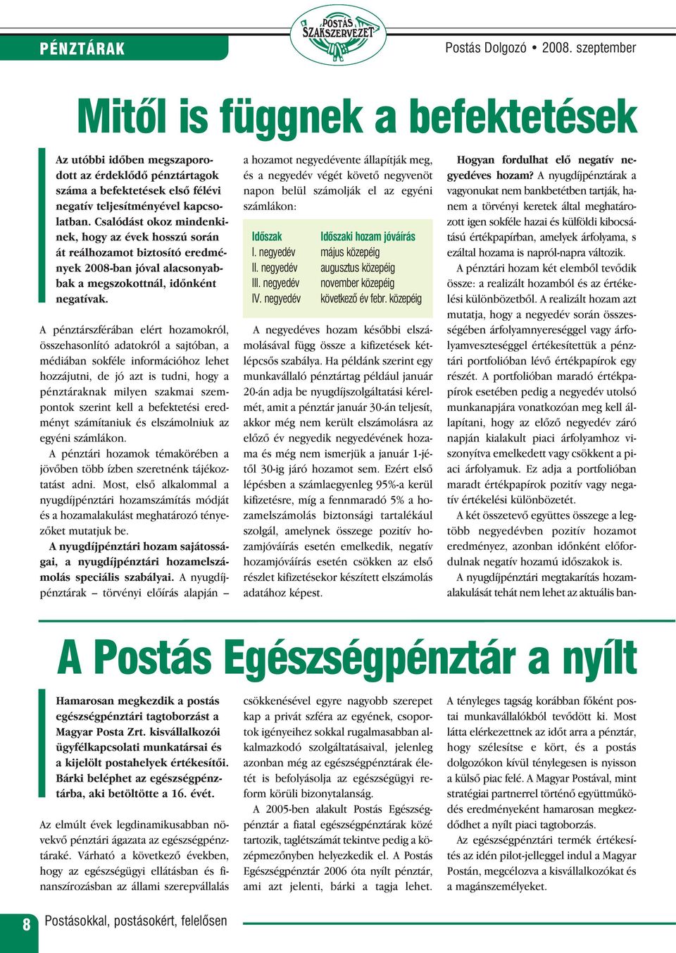 Csalódást okoz mindenkinek, hogy az évek hosszú során át reálhozamot biztosító eredmények 2008-ban jóval alacsonyabbak a megszokottnál, idõnként negatívak.