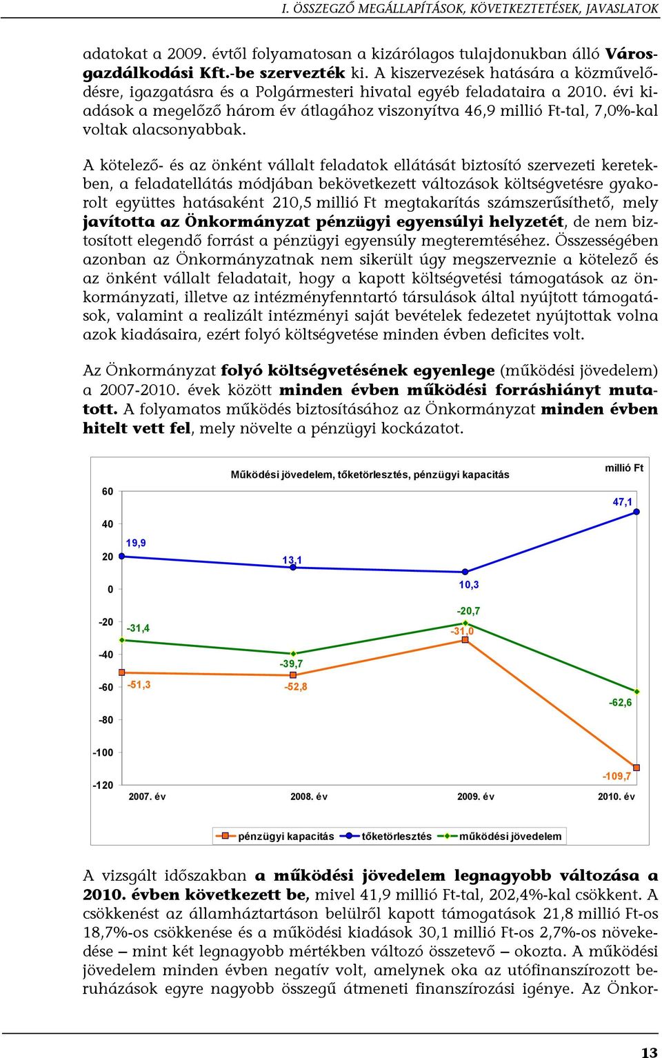 évi kiadások a megelőző három év átlagához viszonyítva 46,9 millió Ft-tal, 7,0%-kal voltak alacsonyabbak.