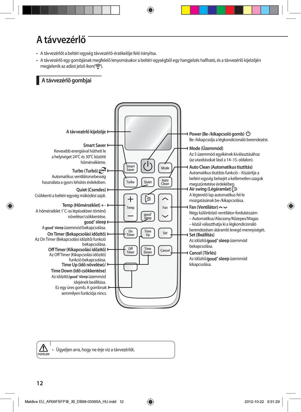 A távvezérlő gombjai A távvezérlő kijelzője Smart Saver Kevesebb energiával hűtheti le a helyiséget 24 C és 30 C közötti hőmérsékletre.