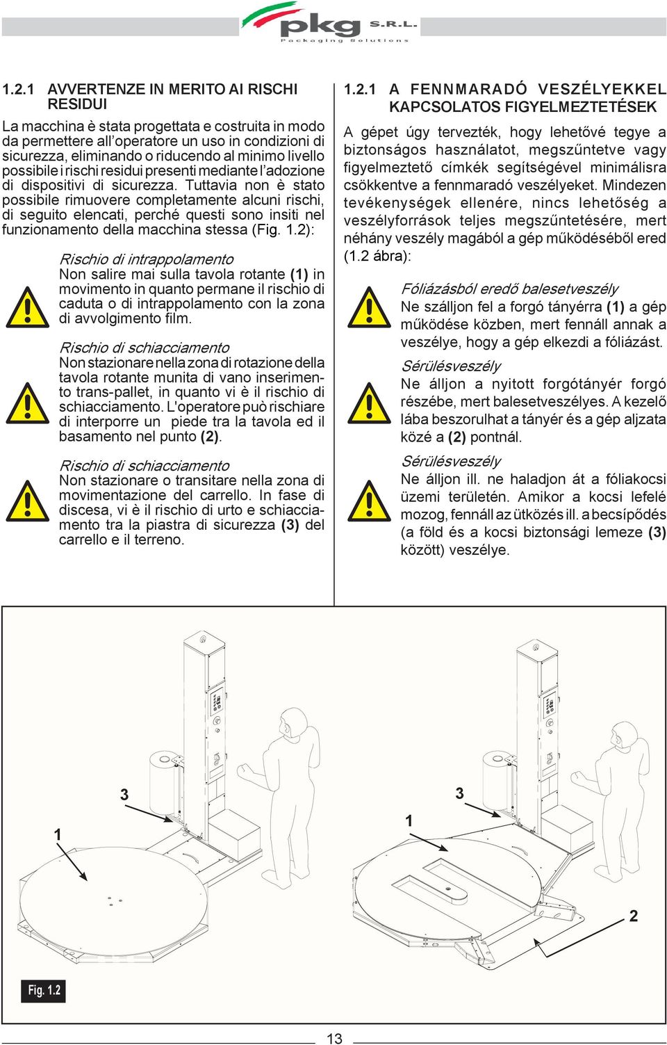 Tuttavia non è stato possibile rimuovere completamente alcuni rischi, di seguito elencati, perché questi sono insiti nel funzionamento della macchina stessa (Fig. 1.