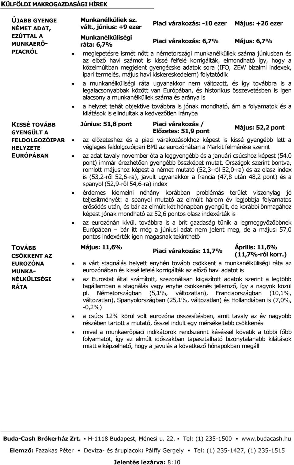 előző havi számot is kissé felfelé korrigálták, elmondható így, hogy a közelmúltban megjelent gyengécske adatok sora (IFO, ZEW bizalmi indexek, ipari termelés, május havi kiskereskedelem) folytatódik