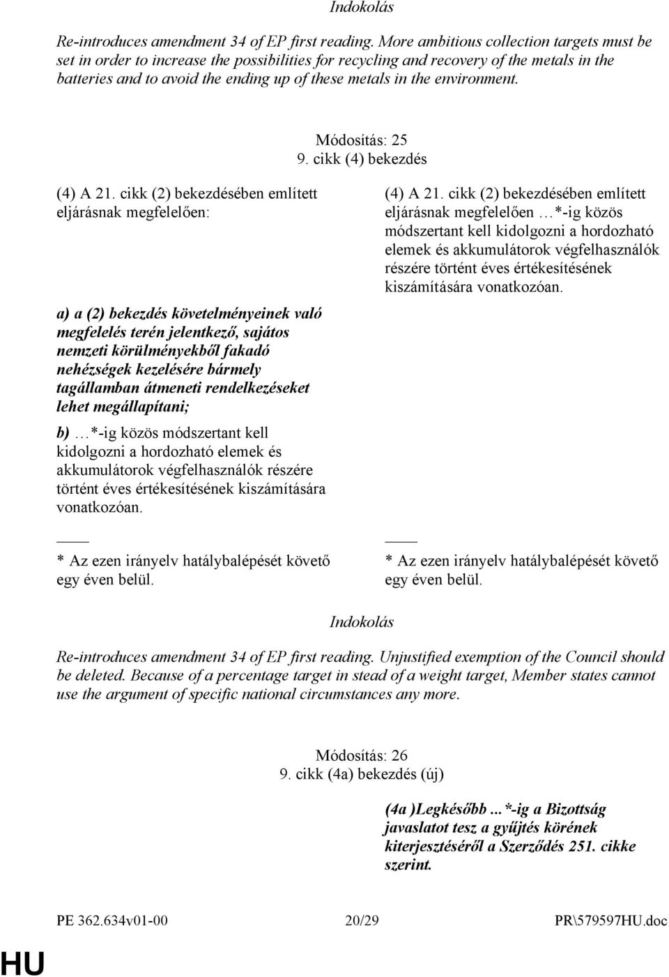 environment. Módosítás: 25 9. cikk (4) bekezdés (4) A 21.