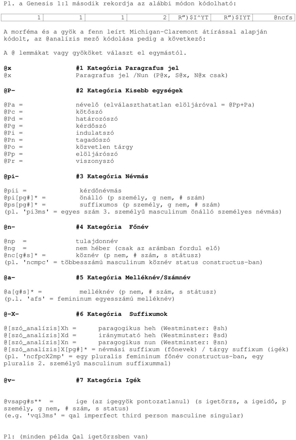 @x @x @P- @Pa = @Pc = @Pd = @Pg = @Pi = @Pn = @Po = @Pp = @Pr = @pi- #1 Kategória Paragrafus jel Paragrafus jel /Nun (P@x, S@x, N@x csak) #2 Kategória Kisebb egységek nével ő (elválaszthatatlan