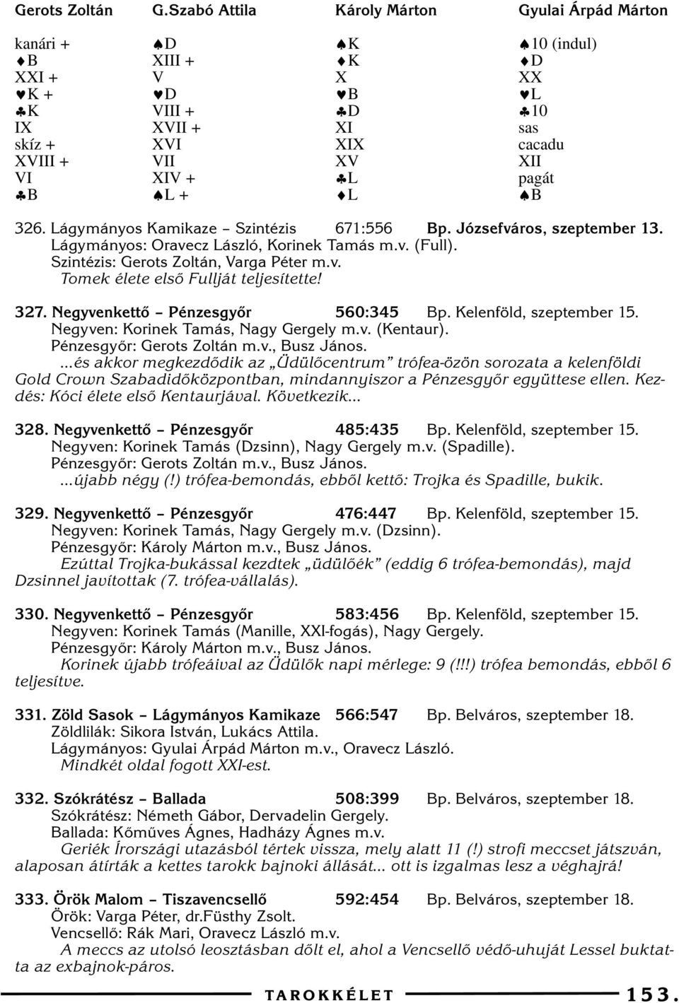 326. Lágymányos Kamikaze Szintézis 67:556 Bp. Józsefváros, szeptember 3. Lágymányos: Oravecz László, Korinek Tamás m.v. (Full). Szintézis: Gerots Zoltán, Varga Péter m.v. Tomek élete elsõ Fullját teljesítette!