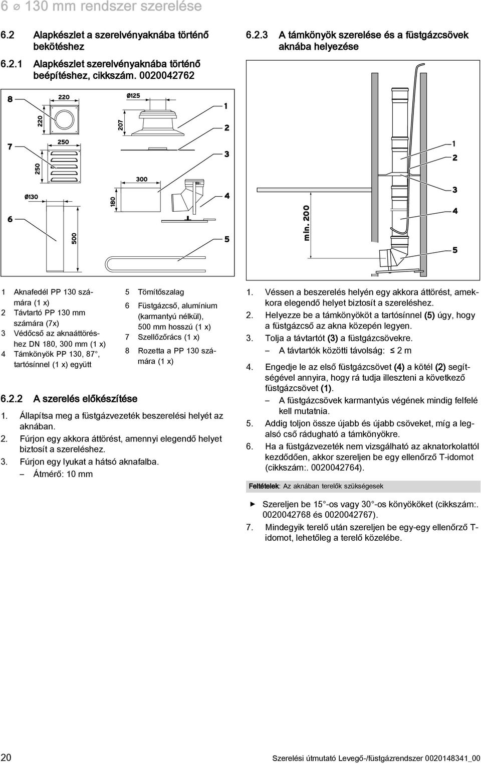 5 Aknafedél PP 0 számára ( x) Távtartó PP 0 mm számára (7x) Védőcső az aknaáttöréshez DN 80, 00 mm ( x) 4 Támkönyök PP 0, 87, tartósínnel ( x) együtt 6.