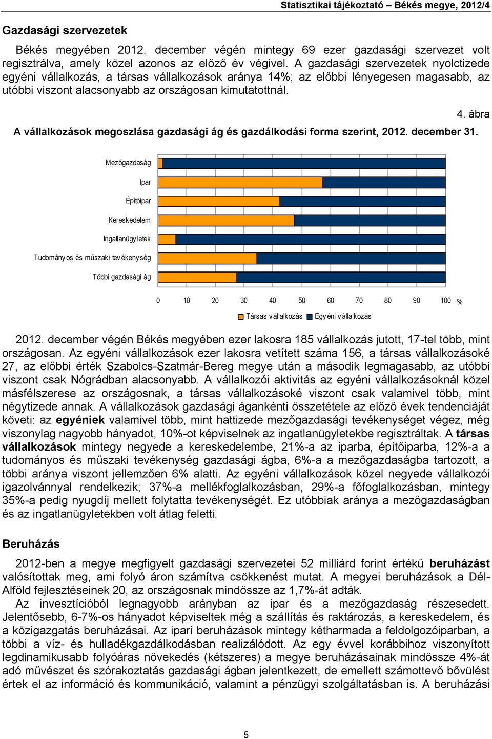 A vállalkozások megoszlása gazdasági ág és gazdálkodási forma szerint, 2012. december 31. 4.