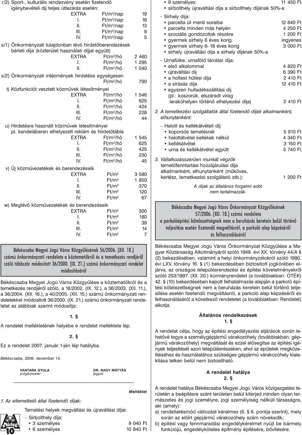 Ft/m²/hó 1 040 s/2) Önkormányzati intézmények hirdetése egységesen Ft/m²/hó 790 t) Közfunkciót vesztett közmûvek létesítményei EXTRA Ft/m²/hó 1 546 I. Ft/m²/hó 625 II. Ft/m²/hó 424 III.
