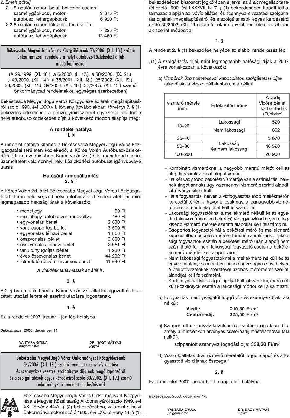 ) számú önkormányzati rendelete a helyi autóbusz-közlekedési díjak megállapításáról (A 29/1999. (XI. 18.), a 6/2000. (II. 17.), a 38/2000. (IX. 21.), a 49/2000. (XII. 14.), a 35/2001. (XII. 13.