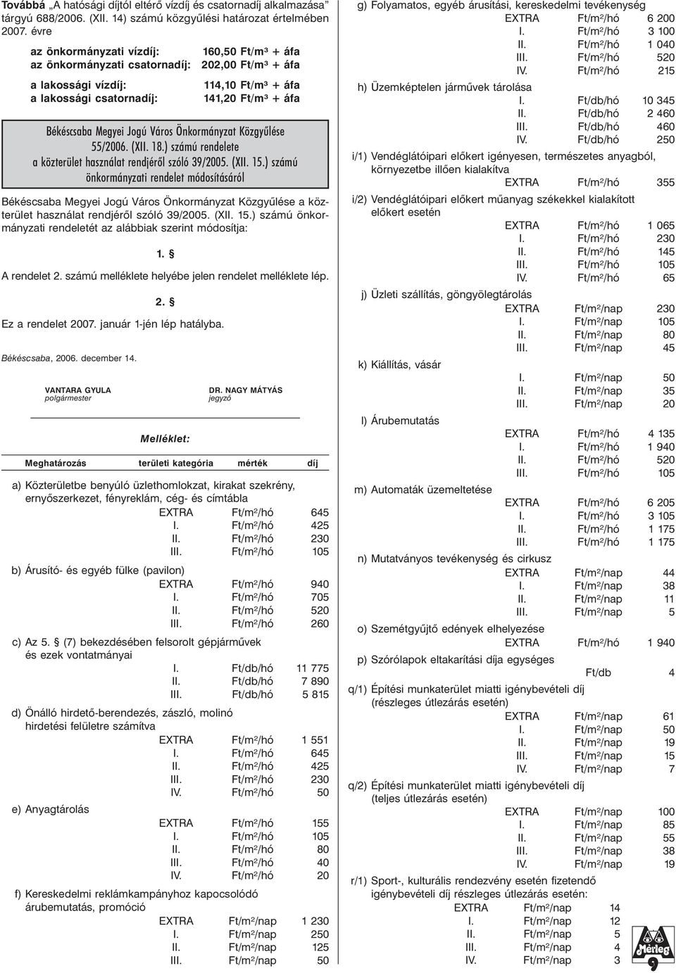 Jogú Város Önkormányzat Közgyûlése 55/2006. (XII. 18.) számú rendelete a közterület használat rendjérõl szóló 39/2005. (XII. 15.