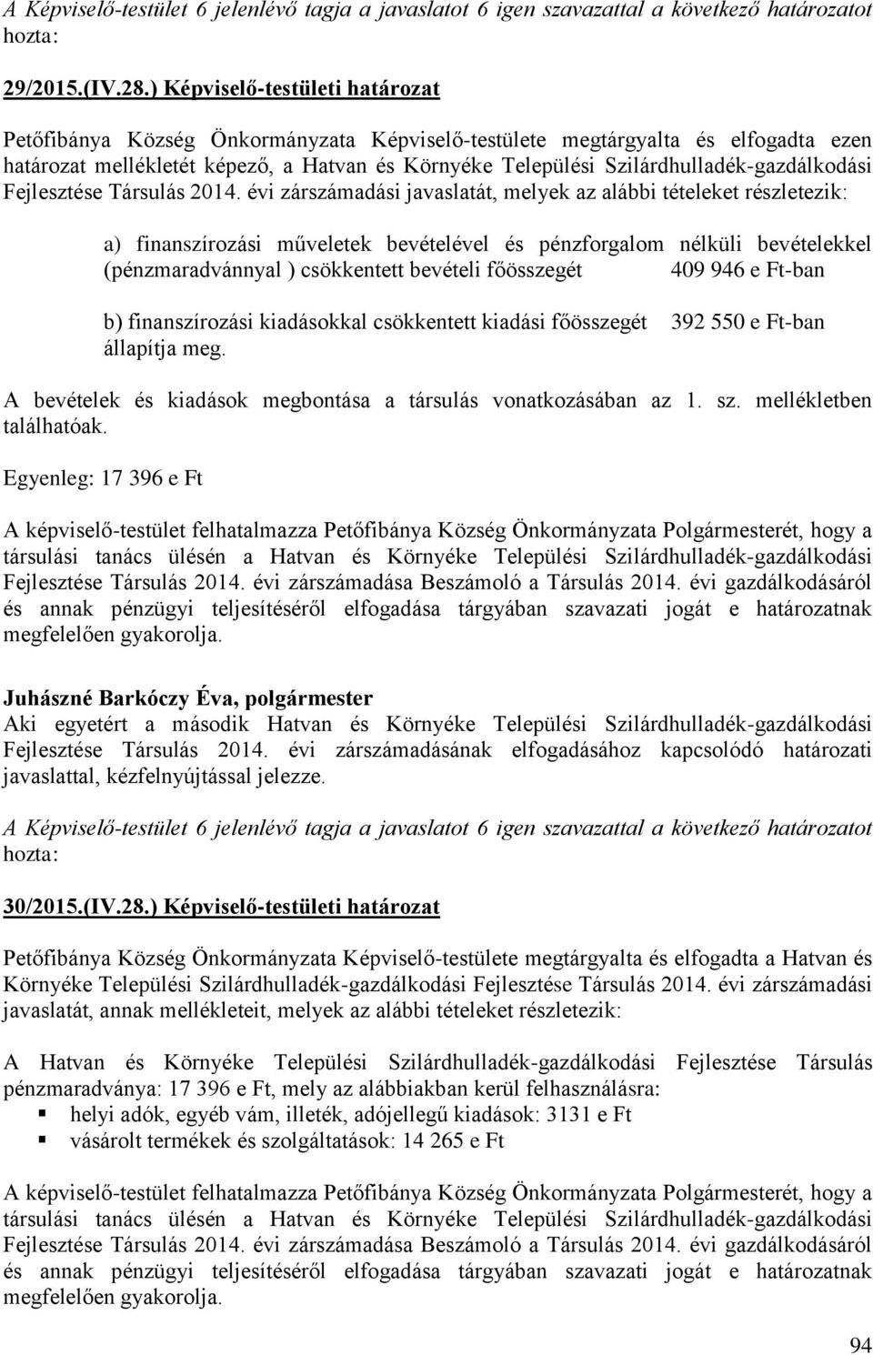 Szilárdhulladék-gazdálkodási Fejlesztése Társulás 2014.