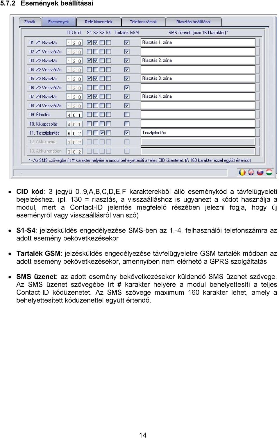 jelzésküldés engedélyezése SMS-ben az 1.-4.