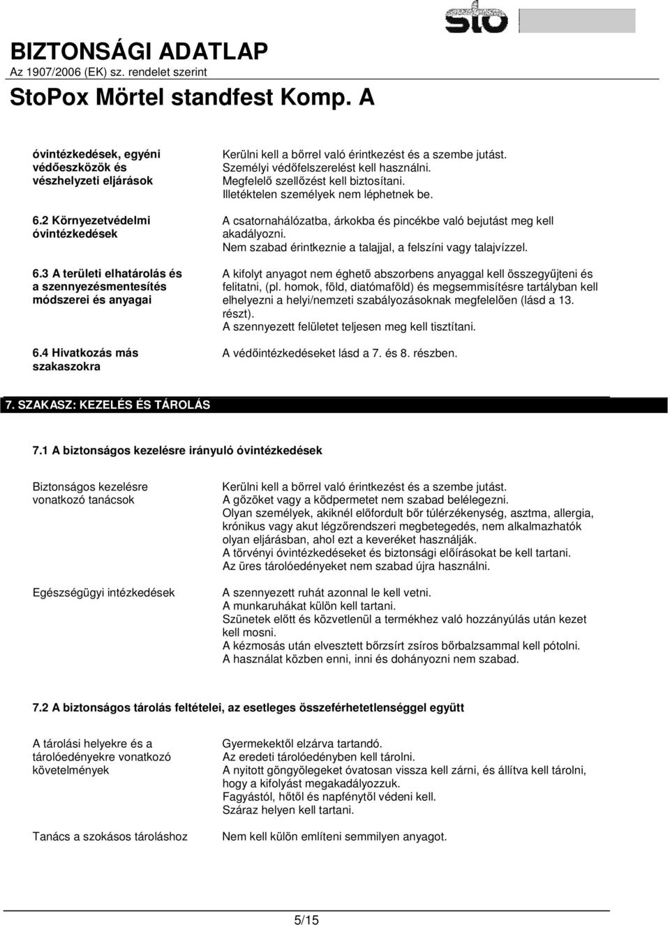 Illetéktelen személyek nem léphetnek be. A csatornahálózatba, árkokba és pincékbe való bejutást meg kell akadályozni. Nem szabad érintkeznie a talajjal, a felszíni vagy talajvízzel.