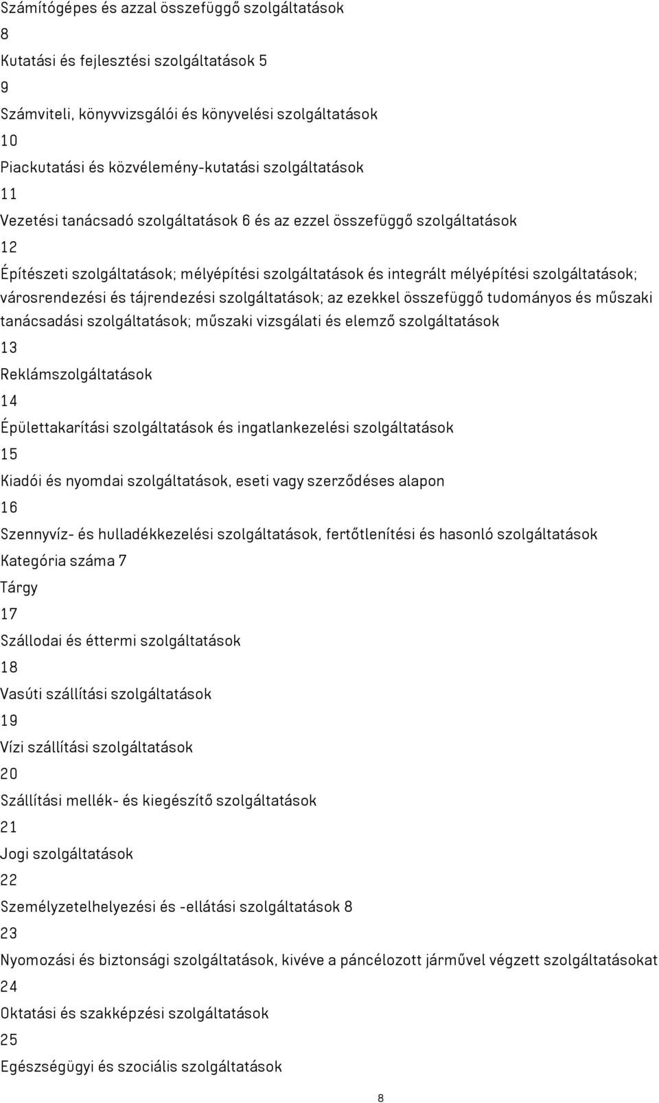 városrendezési és tájrendezési szolgáltatások; az ezekkel összefüggő tudományos és műszaki tanácsadási szolgáltatások; műszaki vizsgálati és elemző szolgáltatások 13 Reklámszolgáltatások 14