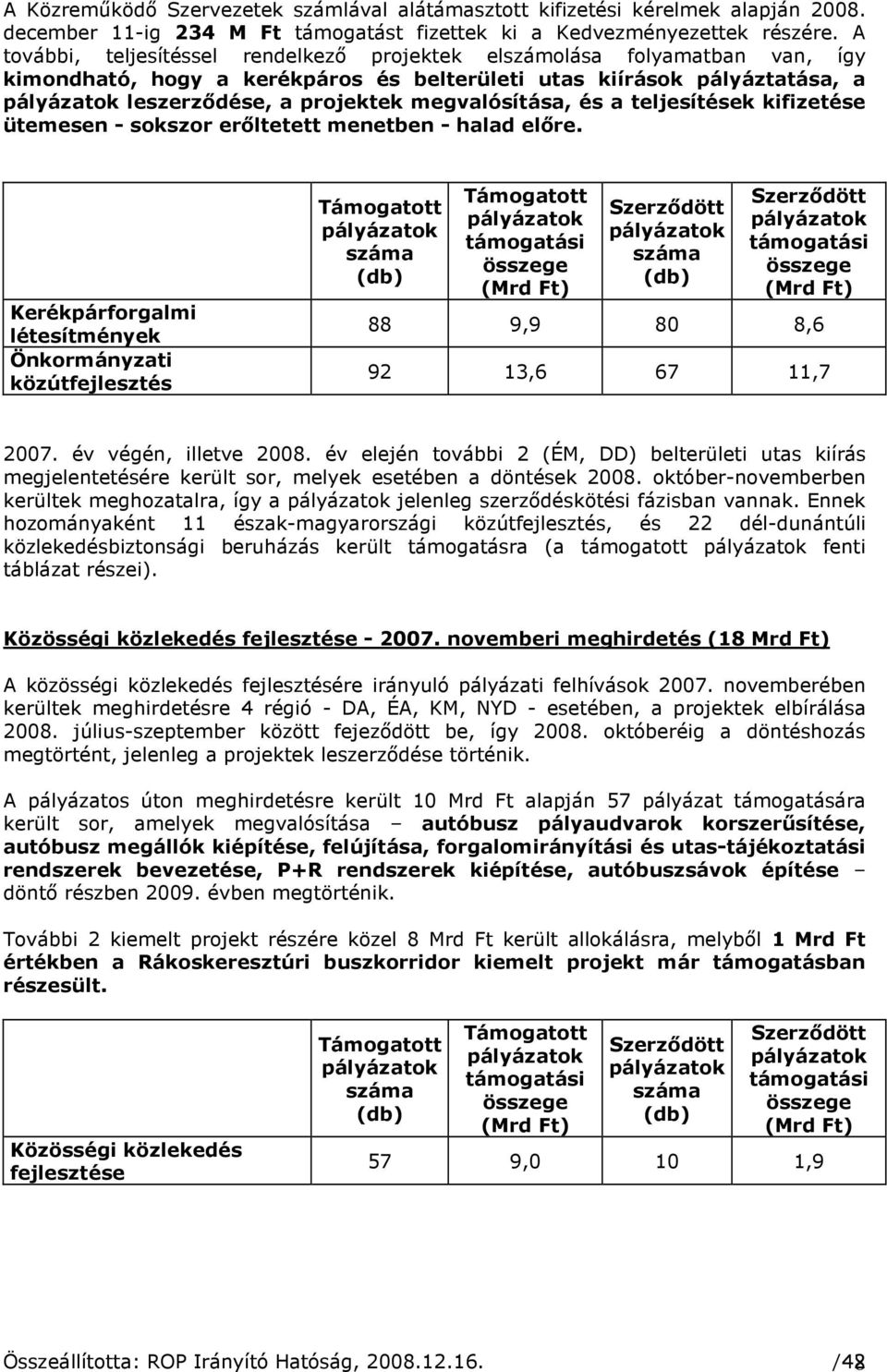 megvalósítása, és a teljesítések kifizetése ütemesen - sokszor erıltetett menetben - halad elıre.