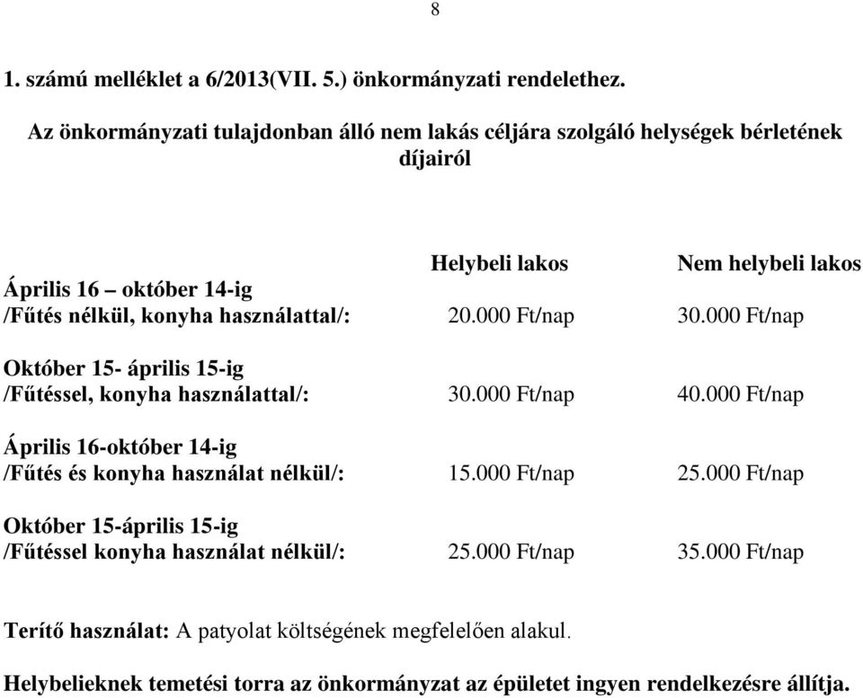 használattal/: 20.000 Ft/nap 30.000 Ft/nap Október 15- április 15-ig /Fűtéssel, konyha használattal/: 30.000 Ft/nap 40.