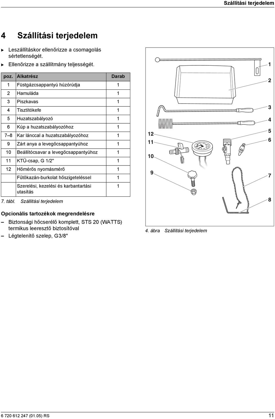 anya a levegőcsappantyúhoz 1 10 eállítócsavar a levegőcsappantyúhoz 1 11 KTÜ-csap, G 1/2" 1 12 Hőmérős nyomásmérő 1 Fűtőkazán-burkolat hőszigeteléssel 1 Szerelési, kezelési és karbantartási