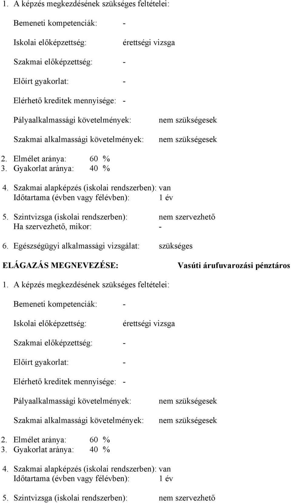 Szakmai alapképzés (iskolai rendszerben): van Időtartama (évben vagy félévben): 1 év 5. Szintvizsga (iskolai rendszerben): nem szervezhető Ha szervezhető, mikor: - 6.