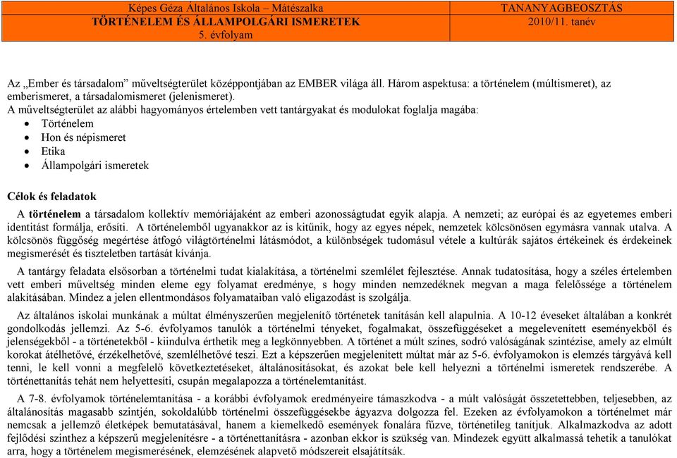 társadalom kollektív memóriájaként az emberi azonosságtudat egyik alapja. A nemzeti; az európai és az egyetemes emberi identitást formálja, erősíti.