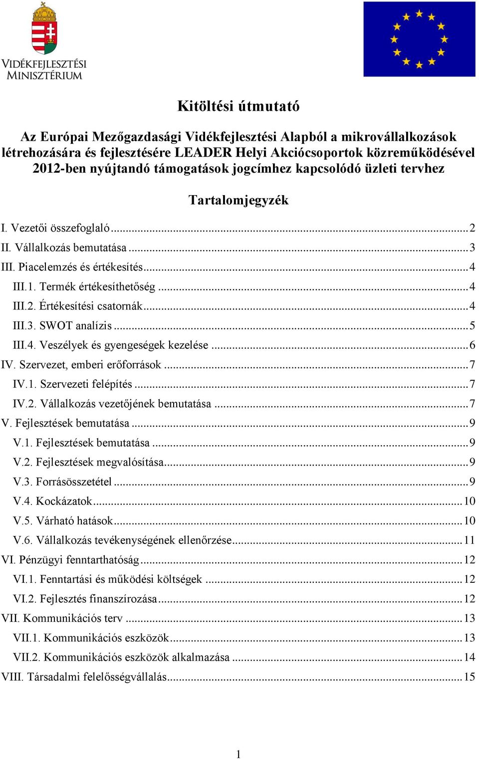 .. 4 III.3. SWOT analízis... 5 III.4. Veszélyek és gyengeségek kezelése... 6 IV. Szervezet, emberi erőforrások... 7 IV.1. Szervezeti felépítés... 7 IV.2. Vállalkozás vezetőjének bemutatása... 7 V.