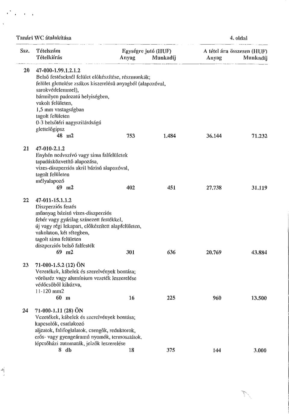 mm vastagságban tagolt felületen 0-3 belsőtéri nagyszilárdságú glettelőgipsz 48 m2 753 1.