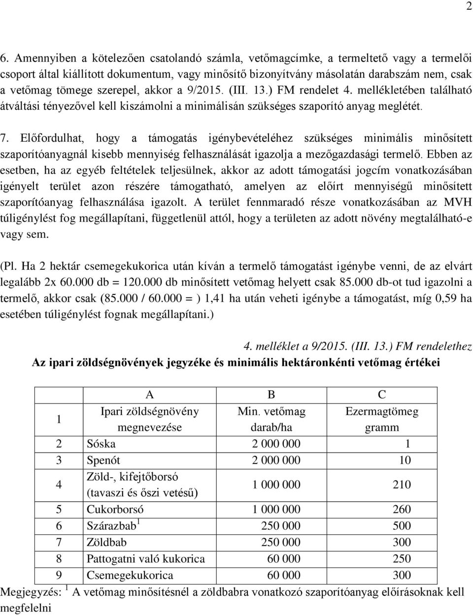 Előfordulhat, hogy a támogatás igénybevételéhez szükséges minimális minősített szaporítóanyagnál kisebb mennyiség felhasználását igazolja a mezőgazdasági termelő.