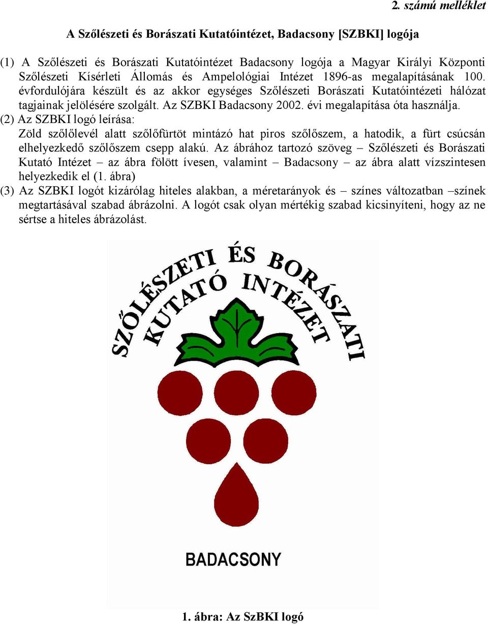 évfordulójára készült és az akkor egységes Szőlészeti Borászati Kutatóintézeti hálózat tagjainak jelölésére szolgált. Az SZBKI Badacsony 2002. évi megalapítása óta használja.