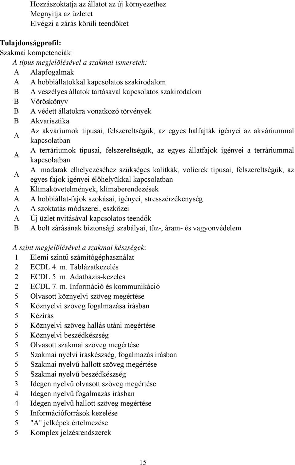 felszereltségük, az egyes halfajták igényei az akváriummal kapcsolatban terráriumok típusai, felszereltségük, az egyes állatfajok igényei a terráriummal kapcsolatban madarak elhelyezéséhez szükséges