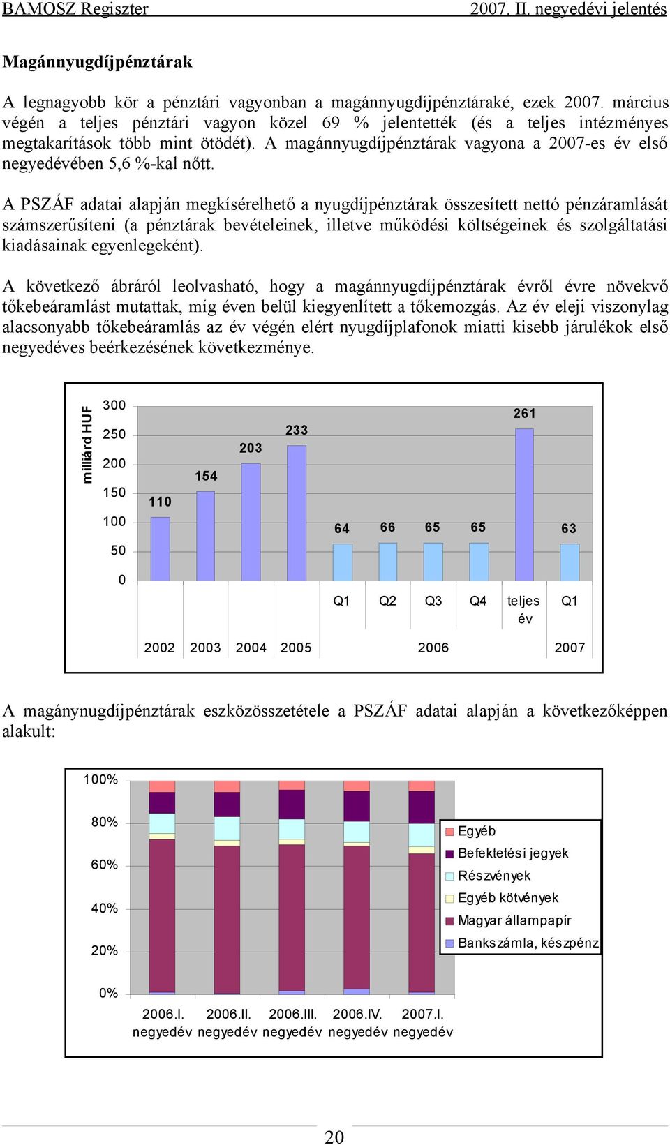 A PSZÁF adatai alapján megkísérelhető a nyugdíjpénztárak összesített nettó pénzáramlását számszerűsíteni (a pénztárak bevételeinek, illetve működési költségeinek és szolgáltatási kiadásainak