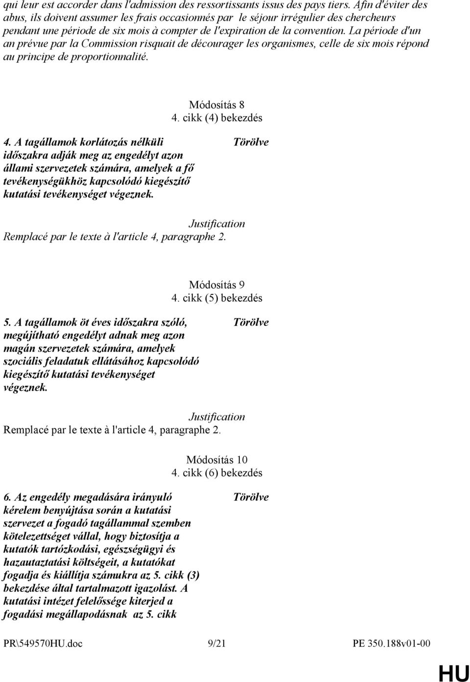 La période d'un an prévue par la Commission risquait de décourager les organismes, celle de six mois répond au principe de proportionnalité. Módosítás 8 4. cikk (4) bekezdés 4.