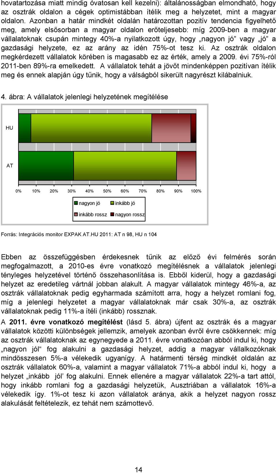 úgy, hogy nagyon jó vagy jó a gazdasági helyzete, ez az arány az idén 75%-ot tesz ki. Az osztrák oldalon megkérdezett vállalatok körében is magasabb ez az érték, amely a 2009.