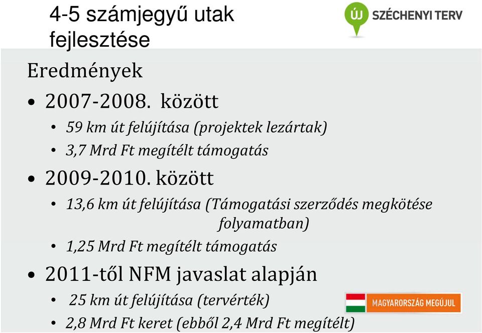 között 13,6 km út felújítása (Támogatási szerződés megkötése folyamatban) 1,25 Mrd Ft