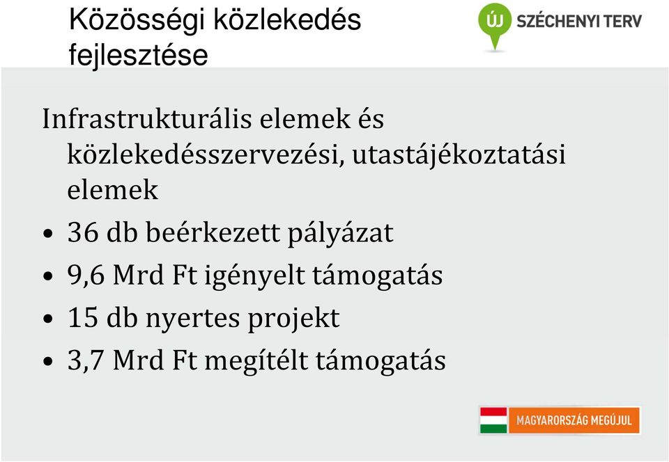 elemek 36 db beérkezett pályázat 9,6 Mrd Ft igényelt