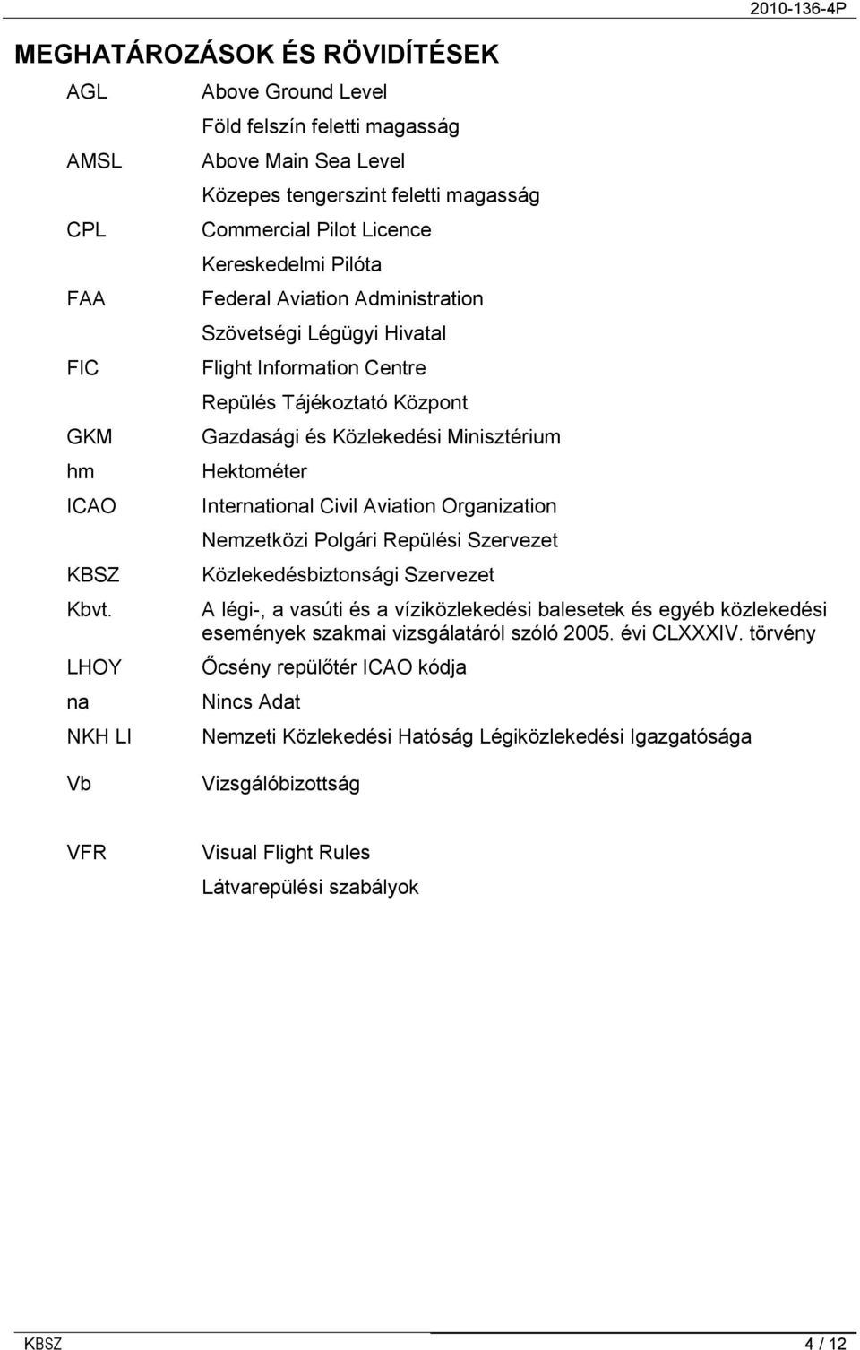 Szövetségi Légügyi Hivatal Flight Information Centre Repülés Tájékoztató Központ Gazdasági és Közlekedési Minisztérium Hektométer International Civil Aviation Organization Nemzetközi Polgári Repülési