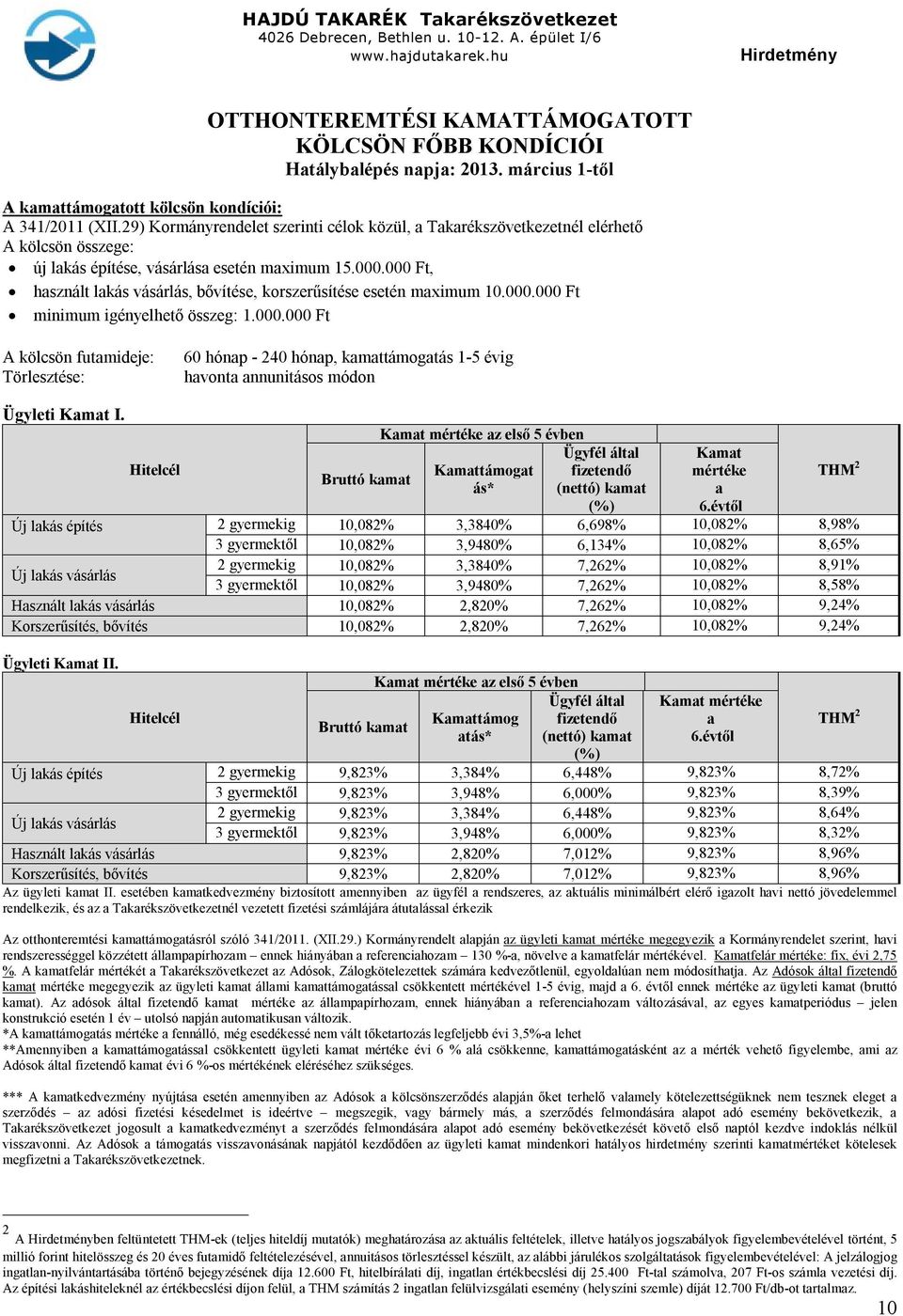 000 Ft, használt lakás vásárlás, bővítése, korszerűsítése esetén maximum 10.000.000 Ft minimum igényelhető összeg: 1.000.000 Ft A kölcsön futamideje: Törlesztése: 60 hónap - 240 hónap, kamattámogatás 1-5 évig havonta annunitásos módon Ügyleti Kamat I.