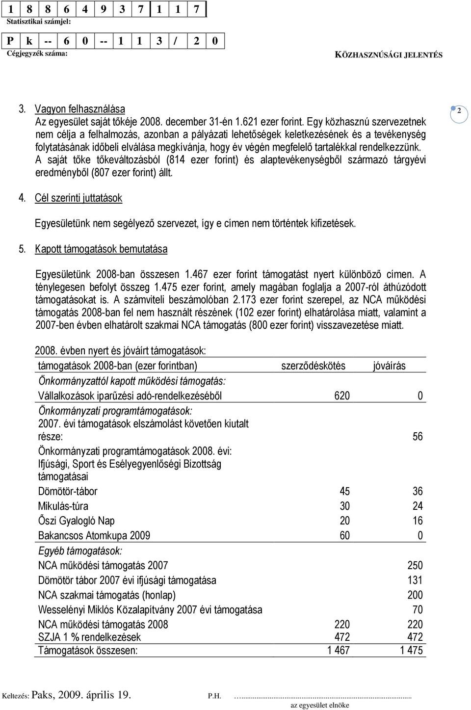 rendelkezzünk. A saját tıke tıkeváltozásból (814 ezer forint) és alaptevékenységbıl származó tárgyévi eredménybıl (807 ezer forint) állt. 2 4.