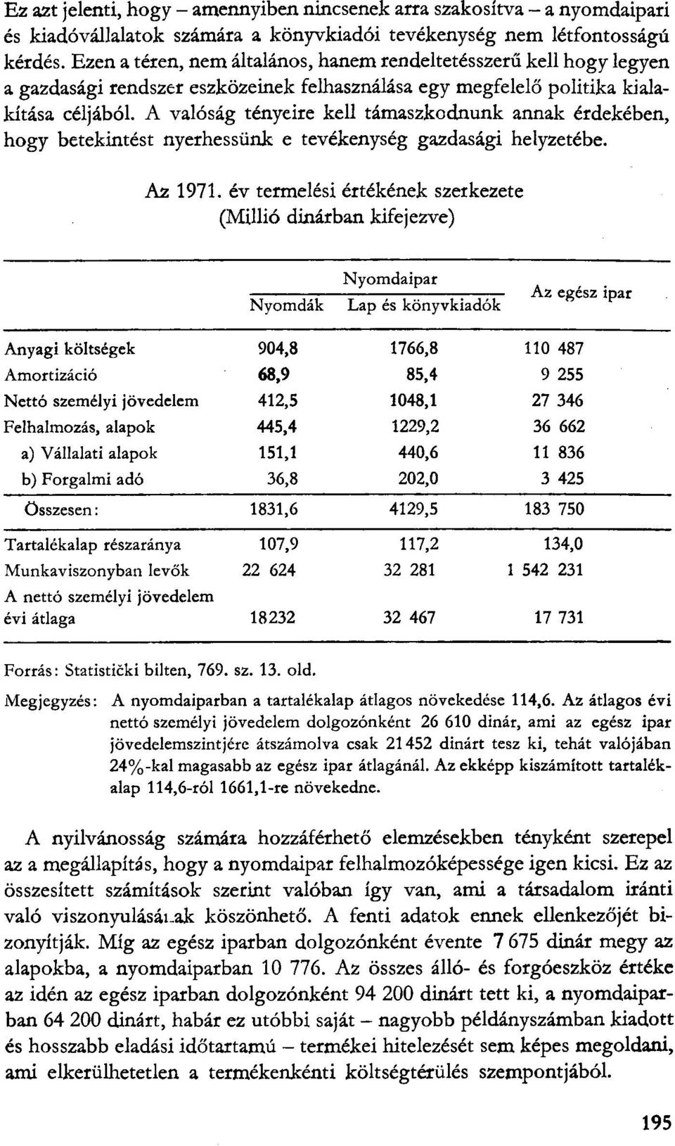 A valóság tényeire kell támaszkodnunk annak érdekében, hogy betekintést nyerhessünk e tevékenység gazdasági helyzetébe. Az 1971.