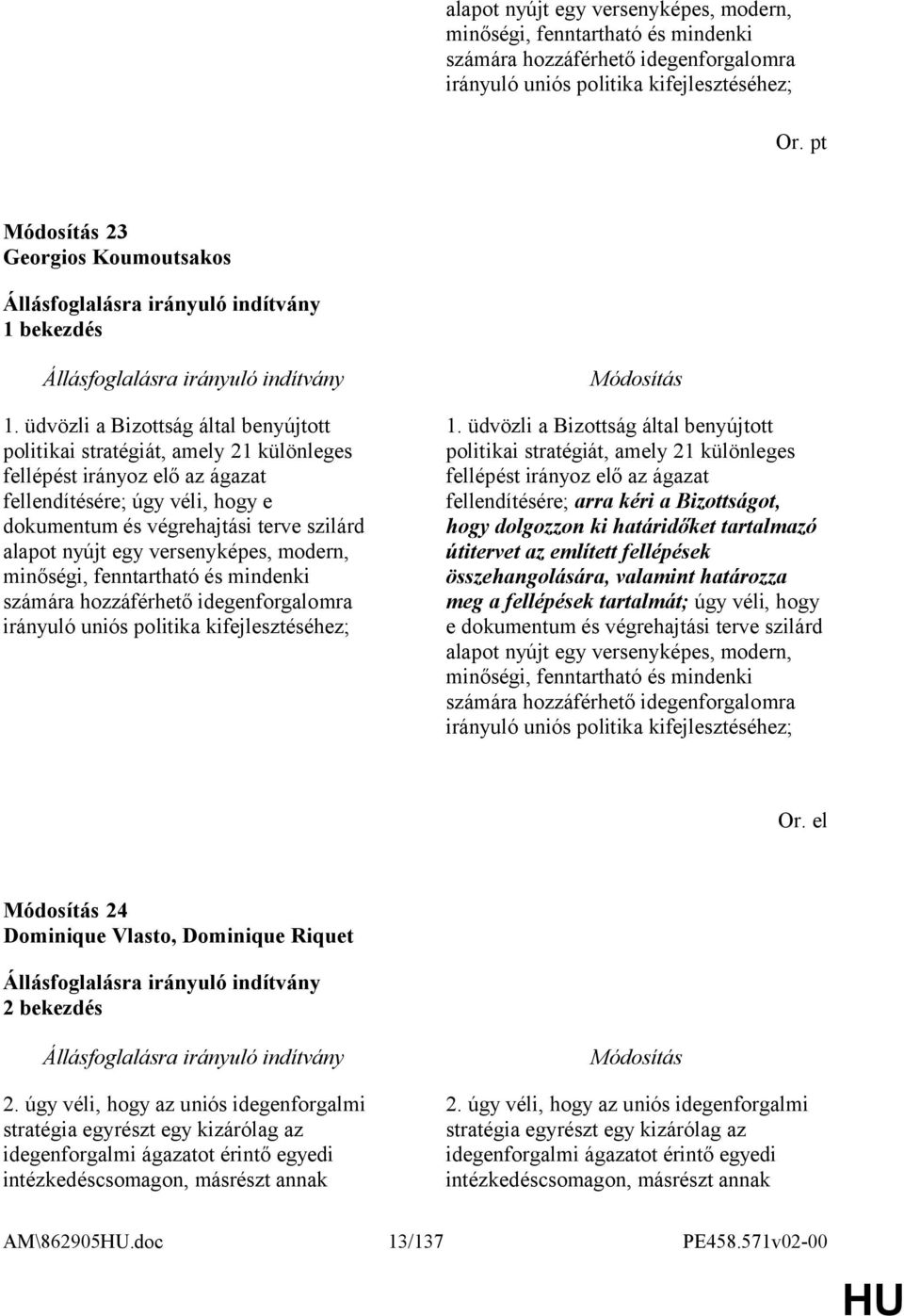 egy versenyképes, modern, minőségi, fenntartható és mindenki számára hozzáférhető idegenforgalomra irányuló uniós politika kifejlesztéséhez; 1.