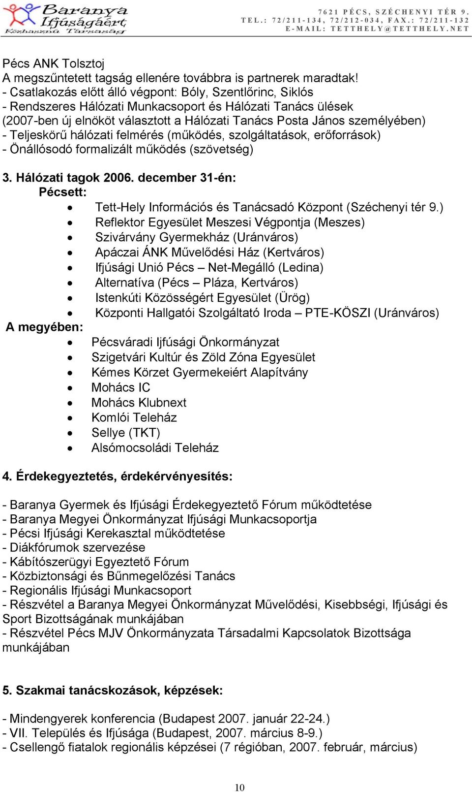 Teljeskörű hálózati felmérés (működés, szolgáltatások, erőforrások) - Önállósodó formalizált működés (szövetség) 3. Hálózati tagok 2006.