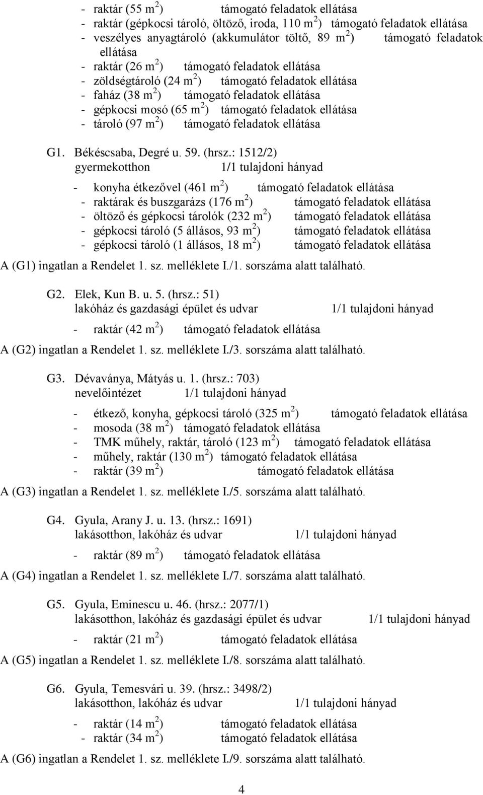 feladatok ellátása - tároló (97 m 2 ) támogató feladatok ellátása G1. Békéscsaba, Degré u. 59. (hrsz.