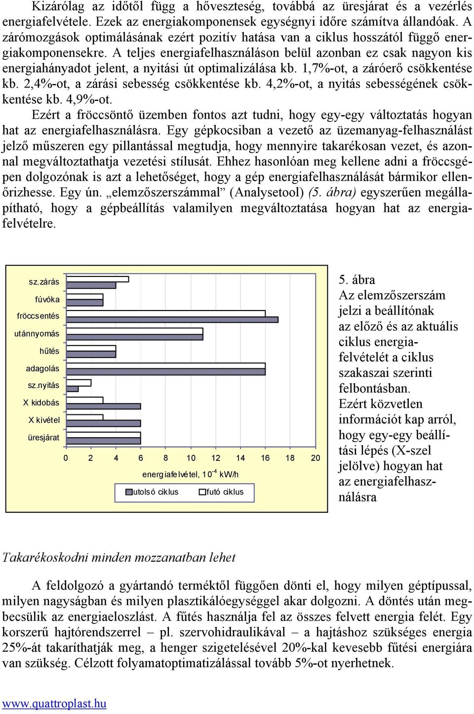 A teljes energiafelhasználáson belül azonban ez csak nagyon kis energiahányadot jelent, a nyitási út optimalizálása kb. 1,7%-ot, a záróerő csökkentése kb. 2,4%-ot, a zárási sebesség csökkentése kb.