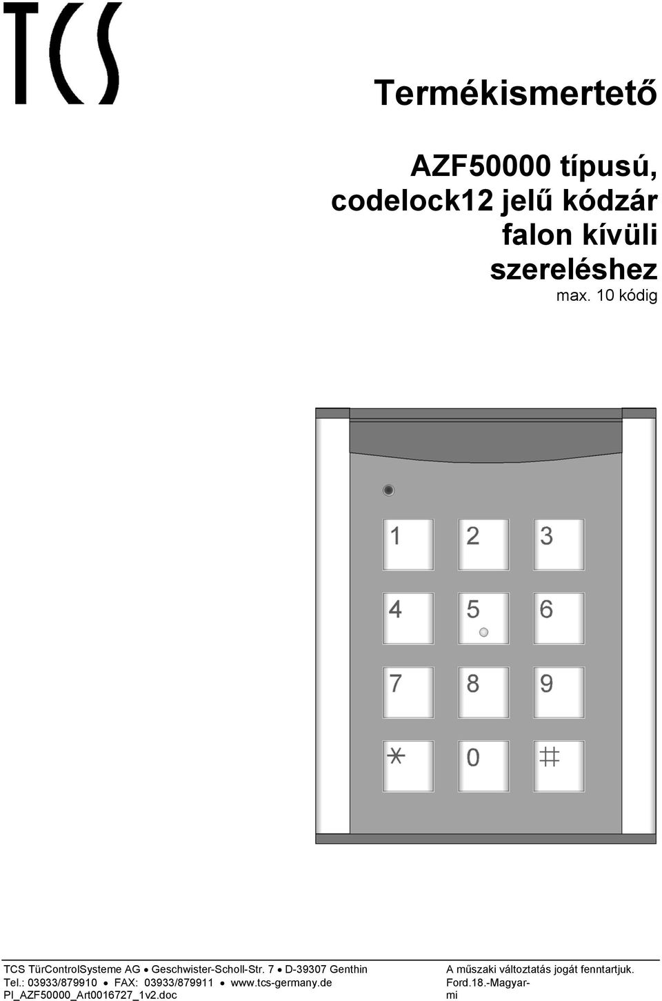 codelock12 jelű kódzár