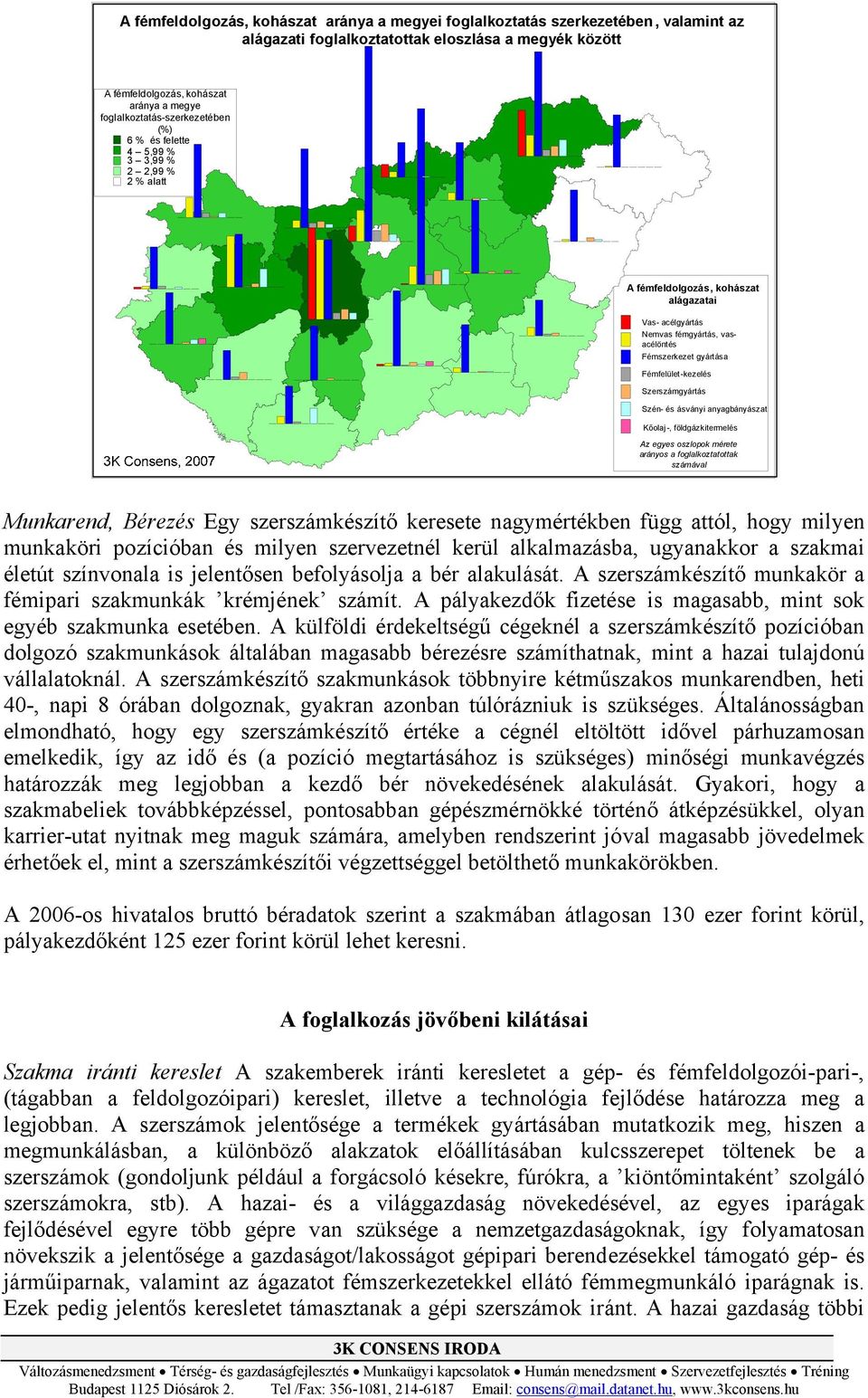 Fémfelület-kezelés Szerszámgyártás Szén- és ásványi anyagbányászat Kőolaj -, földgázkitermelés Az egyes oszlopok mérete arányos a foglalkoztatottak számával Munkarend, Bérezés Egy szerszámkészítő