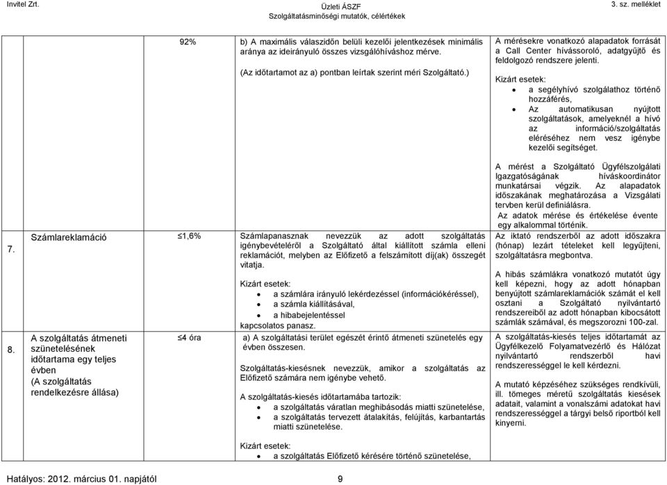 a segélyhívó szolgálathoz történő hozzáférés, Az automatikusan nyújtott szolgáltatások, amelyeknél a hívó az információ/szolgáltatás eléréséhez nem vesz igénybe kezelői segítséget. 7. 8.