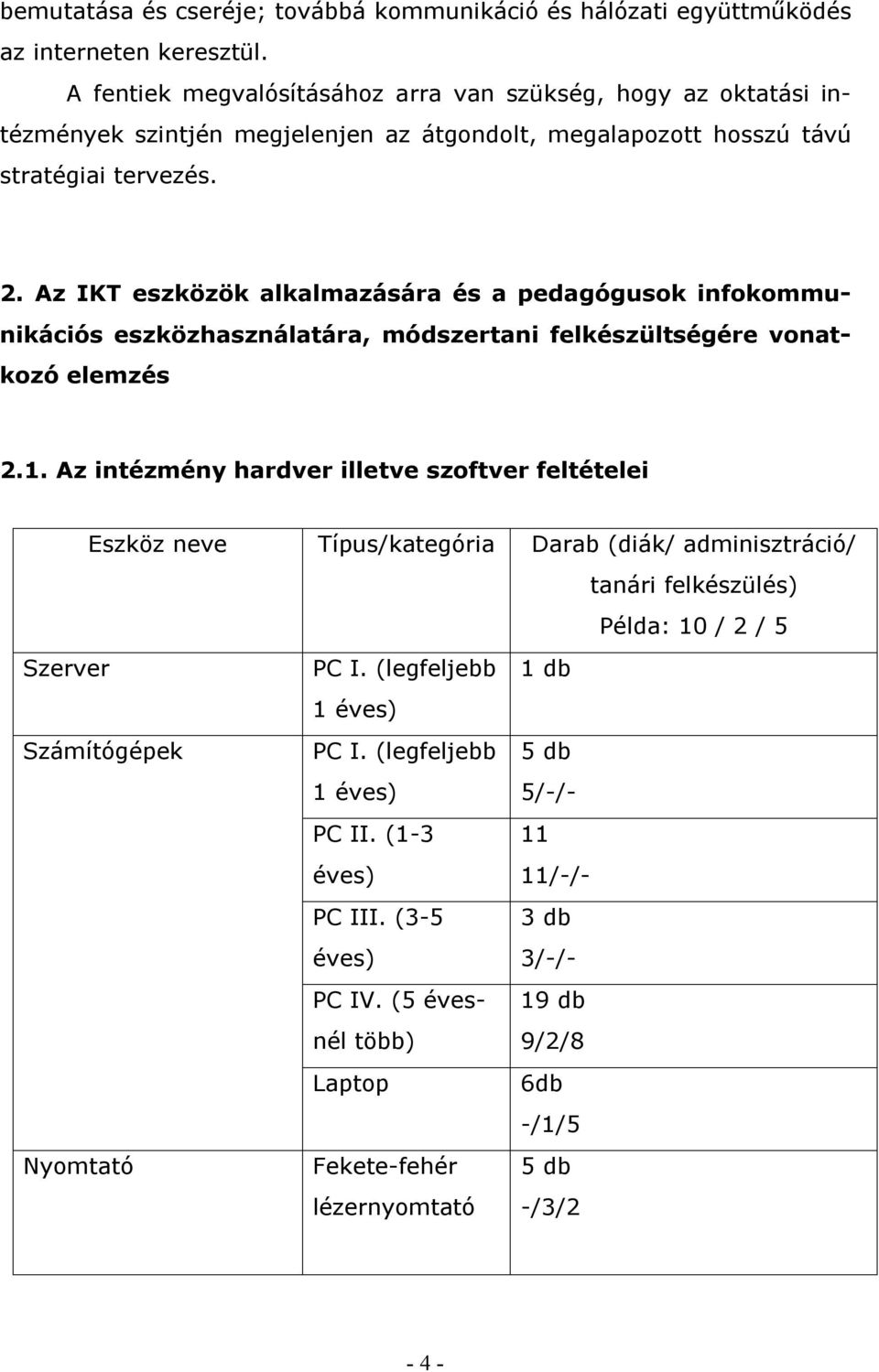 Az IKT eszközök alkalmazására és a pedagógusok infokommunikációs eszközhasználatára, módszertani felkészültségére vonatkozó elemzés 2.1.