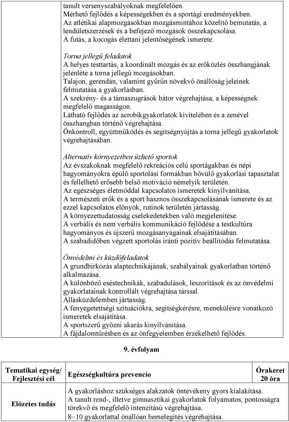 Torna jellegű feladatok A helyes testtartás, a koordinált mozgás és az erőközlés összhangjának jelenléte a torna jellegű mozgásokban.