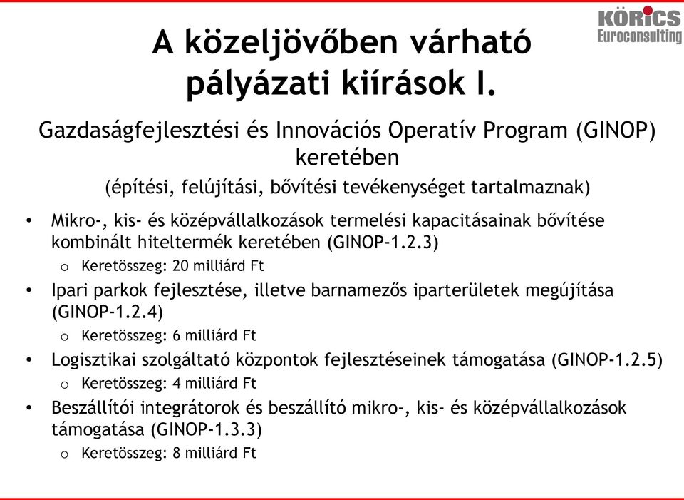 termelési kapacitásainak bővítése kombinált hiteltermék keretében (GINOP-1.2.
