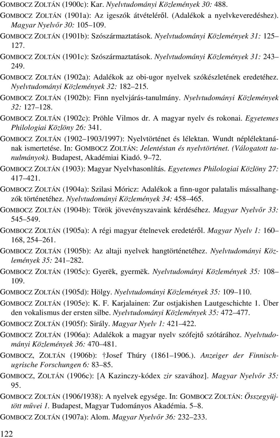 GOMBOCZ ZOLTÁN (1902a): Adalékok az obi-ugor nyelvek szókészletének eredetéhez. Nyelvtudományi Közlemények 32: 182 215. GOMBOCZ ZOLTÁN (1902b): Finn nyelvjárás-tanulmány.